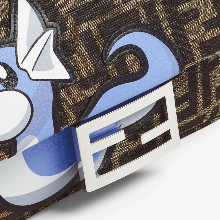 Vintage HOT Bag Pokmon Motif Baguette Dragon Brown FF Fabric In Fendi Mini Blue 0821